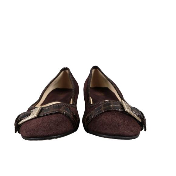 Michael Kors Shoes Women 8.5 Wedge Pump Leather Fashion Ballet Flat Brown Buckle - Picture 3 of 14